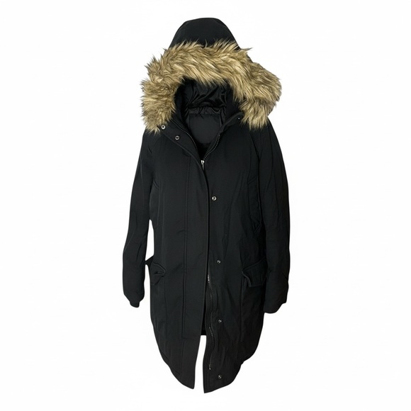 Community Black Wool-Blend Down Parka with Faux Fur Hood Medium - Picture 2 of 8